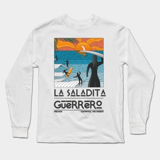 La Saladita, Guerrero, Mexico Retro Travel Poster Long Sleeve T-Shirt